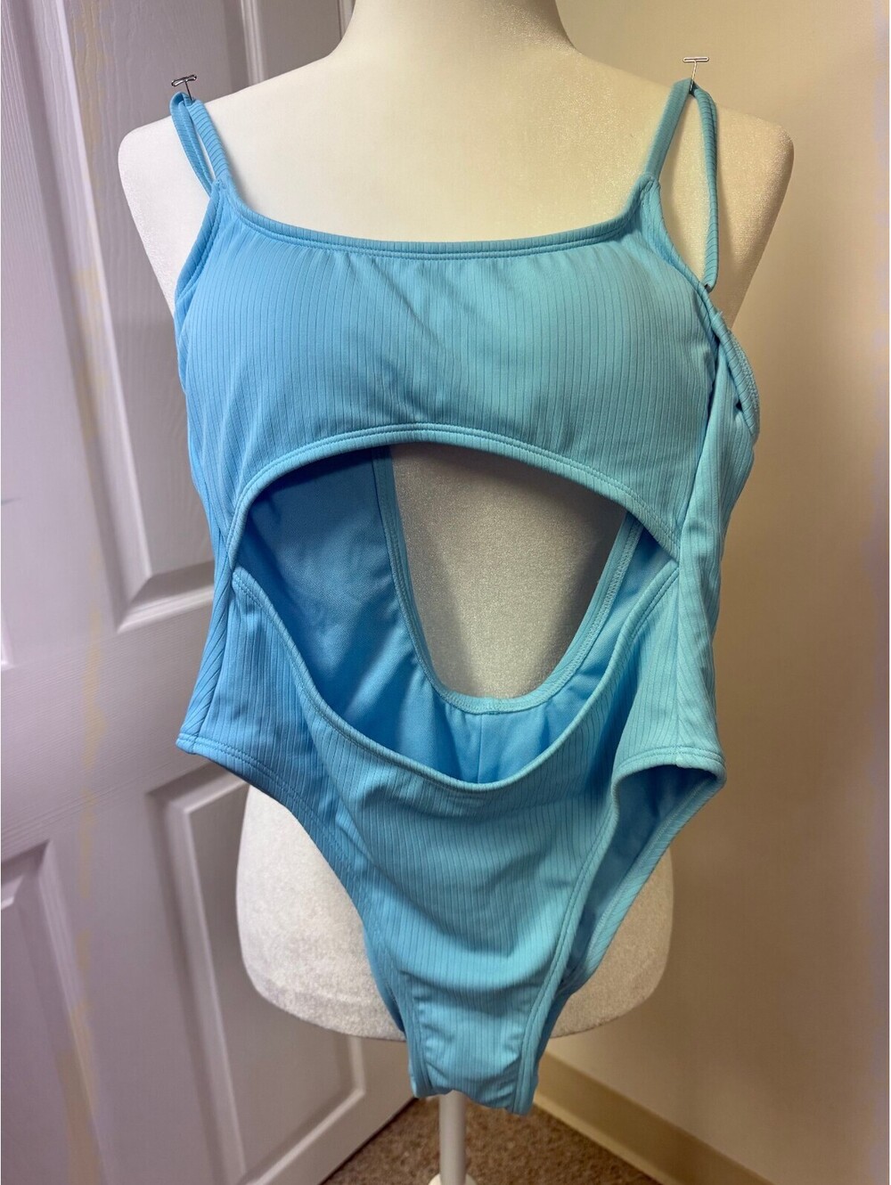 Wild Fable Light Blue Ribbed Cutout One Piece Swimsuit XS